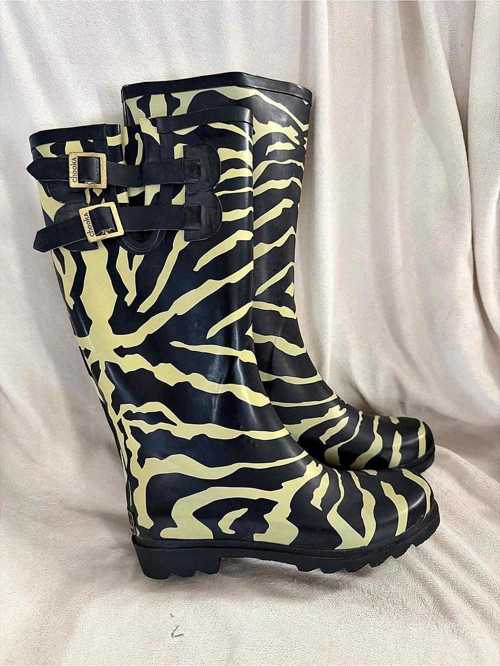 Chooka Zebra Print Rain Boots Black & Green US 6.5